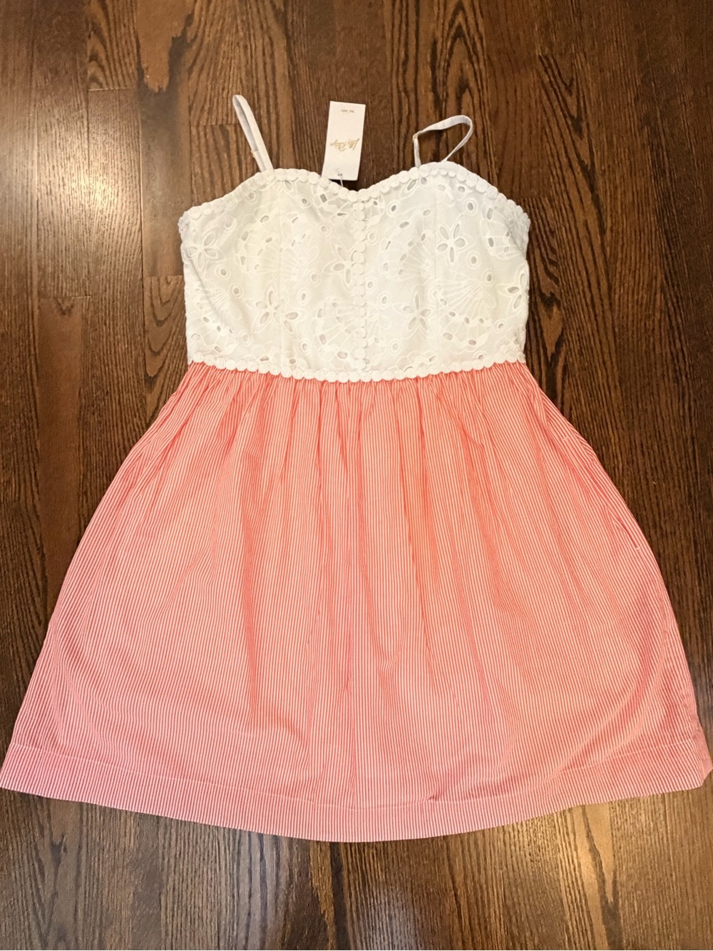 Lilly Pulitzer mini Haylan White Eyelet Bodice Coral Red Striped Sundress